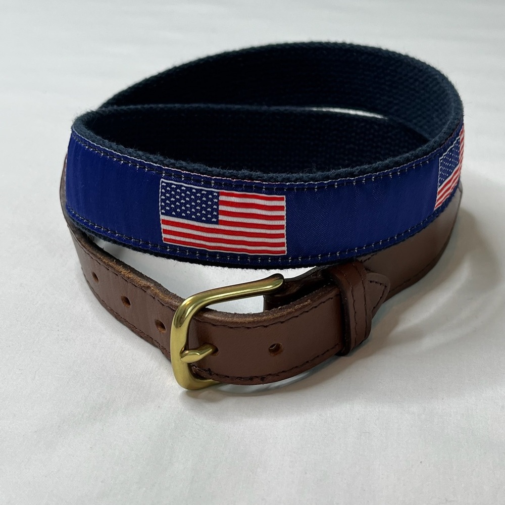 American Flag Ribbon Belt Canvas Hermann Oak Leather 34” Knot Clothing Company